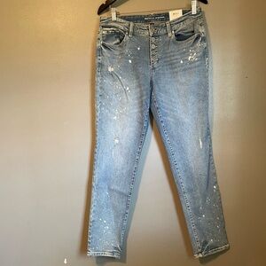 NWT INC Concepts Sz 8 Paint Splatter Button Mid Rise Straight Leg Jeans Ret $79!
